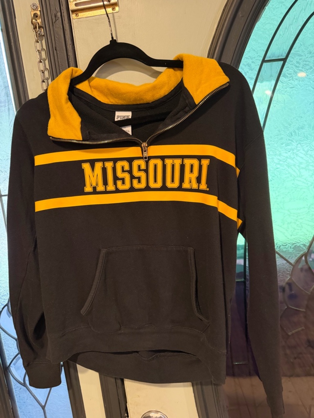 Vintage PINK Victoria's Secret Black & Gold Zip-Up Hoodie